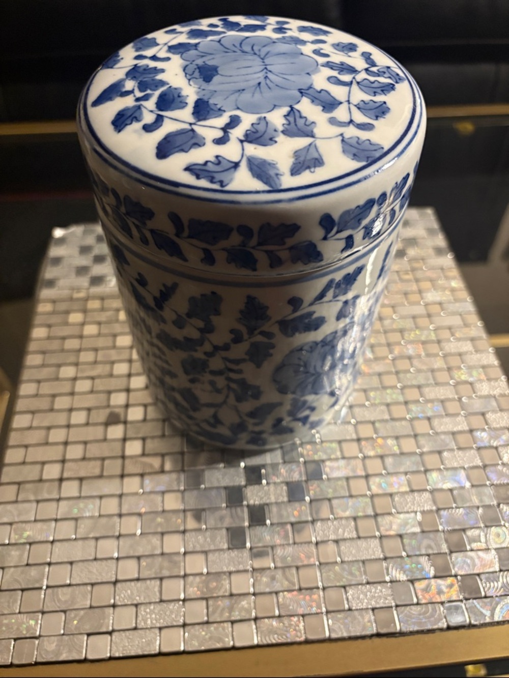 Blue and White Floral Porcelain Chinese Qianlong Mark Copy Jar Container